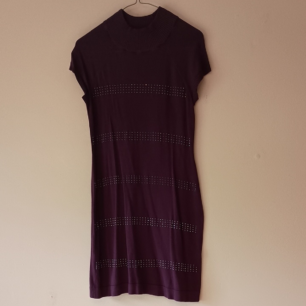 Apt. 9 Purple Knit Sheath Mini Dress Mock Neck, Sz S